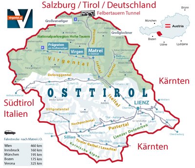 Osttirol Karte Landkarte | Virgental - Matrei i. O. - Virgen - Prägraten a. G.